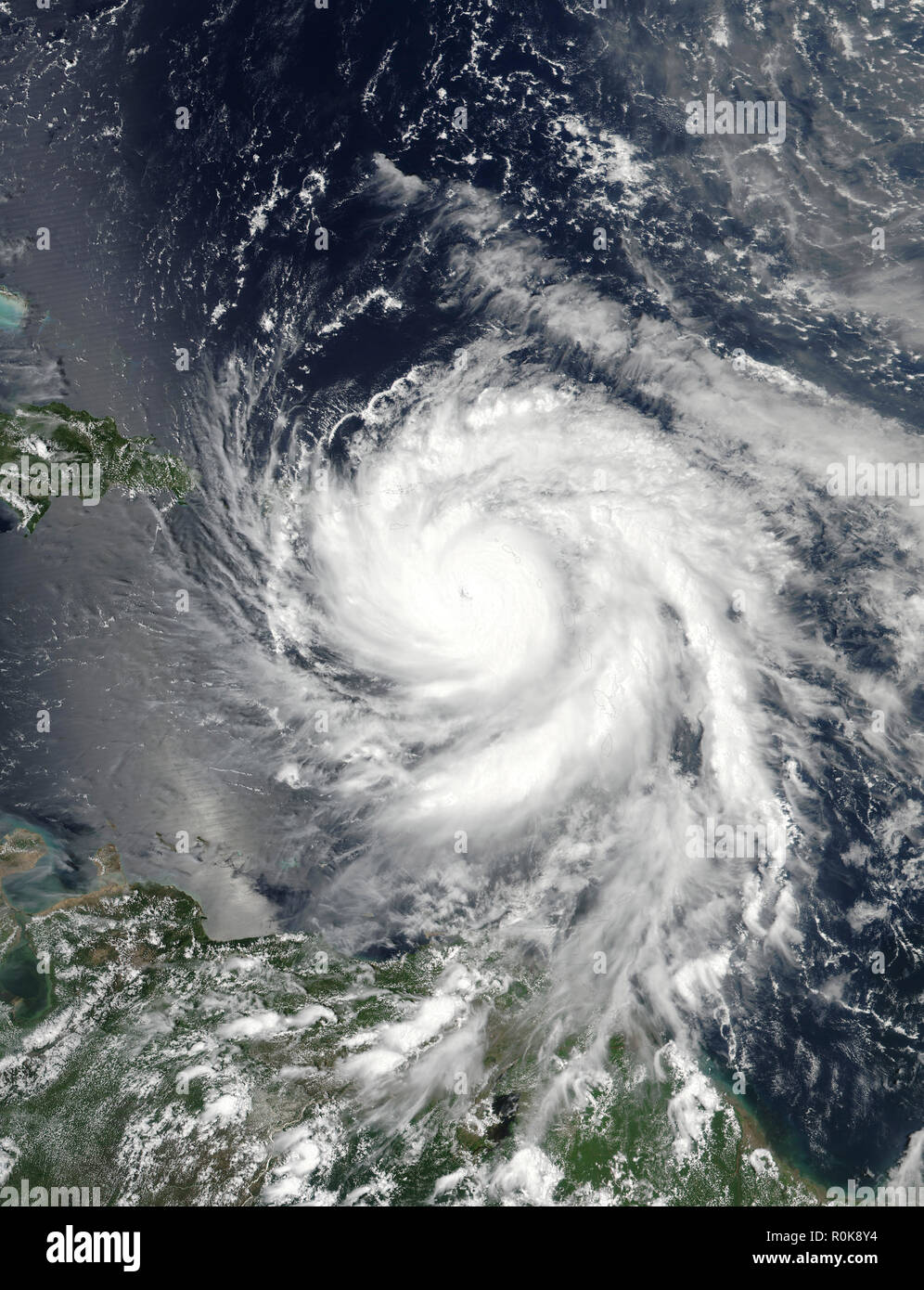 Hurrikan Maria über den Leeward Islands. Stockfoto