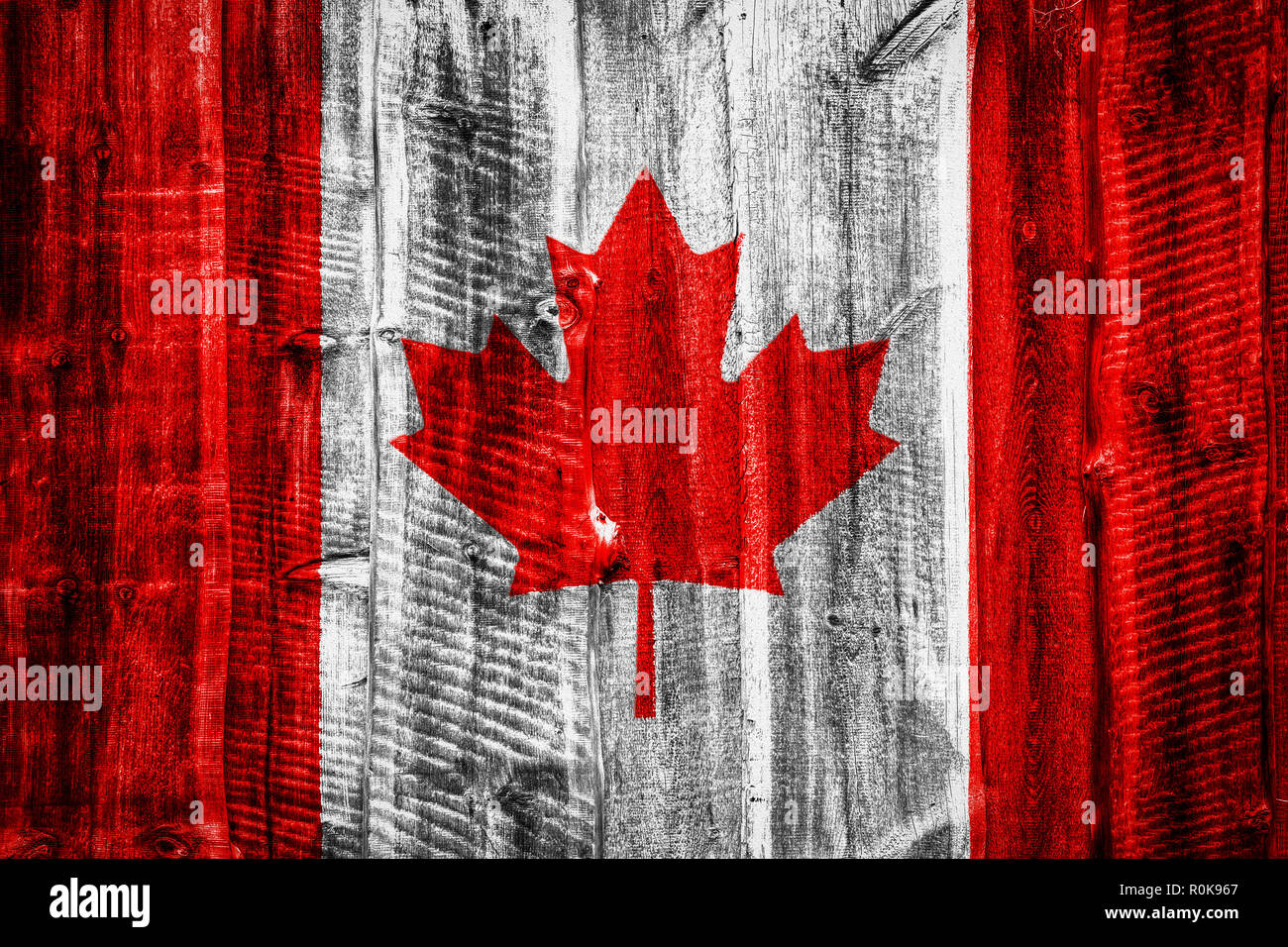 Flagge Kanadas Uber Strukturierte Holz Hintergrund Zaun Oder Mauer Stockfotografie Alamy
