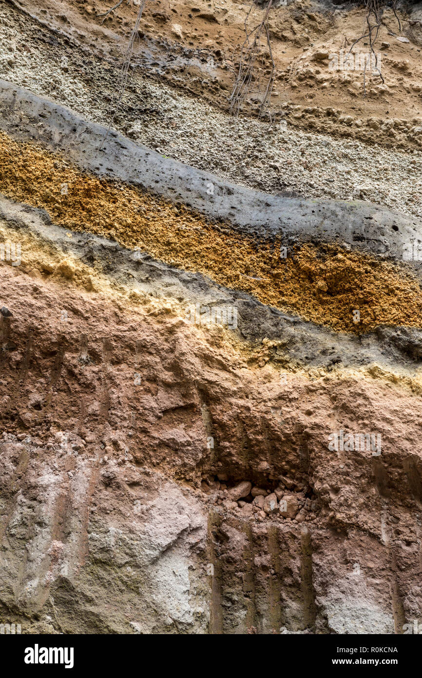 Schichten von gemischten vulkanische Sedimente, Iztaccihuatl Nationalpark Popocatepetl, Mexiko, Nordamerika Stockfoto