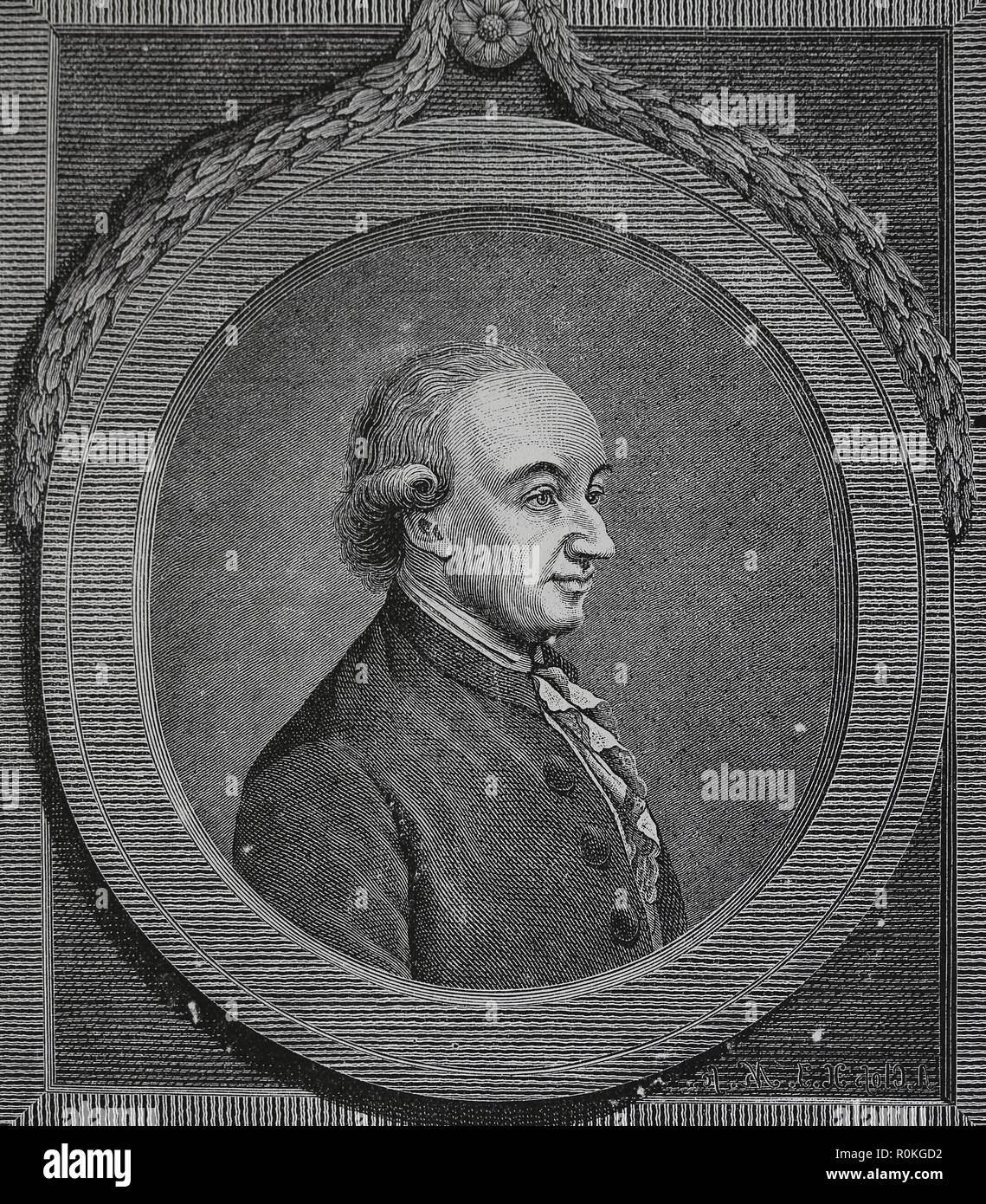 Christoph Martin Wieland (1733-1813). Germa Dichter und Schriftsteller. Gravur der Germania, 1882. Stockfoto