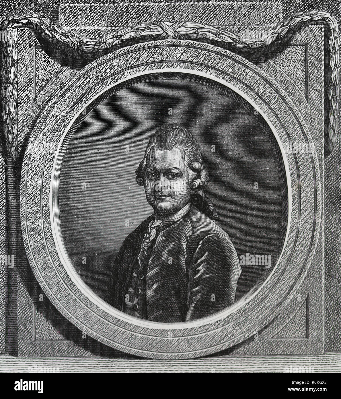 Gotthold Ephraim Lessing (1729-1781). Deutsche Schriftsteller und drramatist. Aufklärung Epoche. Gravur der Germania, 1882. Stockfoto
