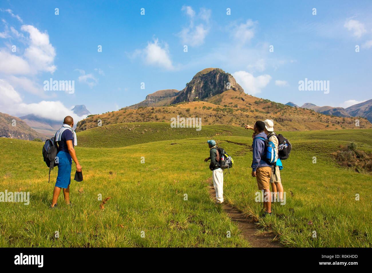 Wandern in den Drakensbergen Stockfoto