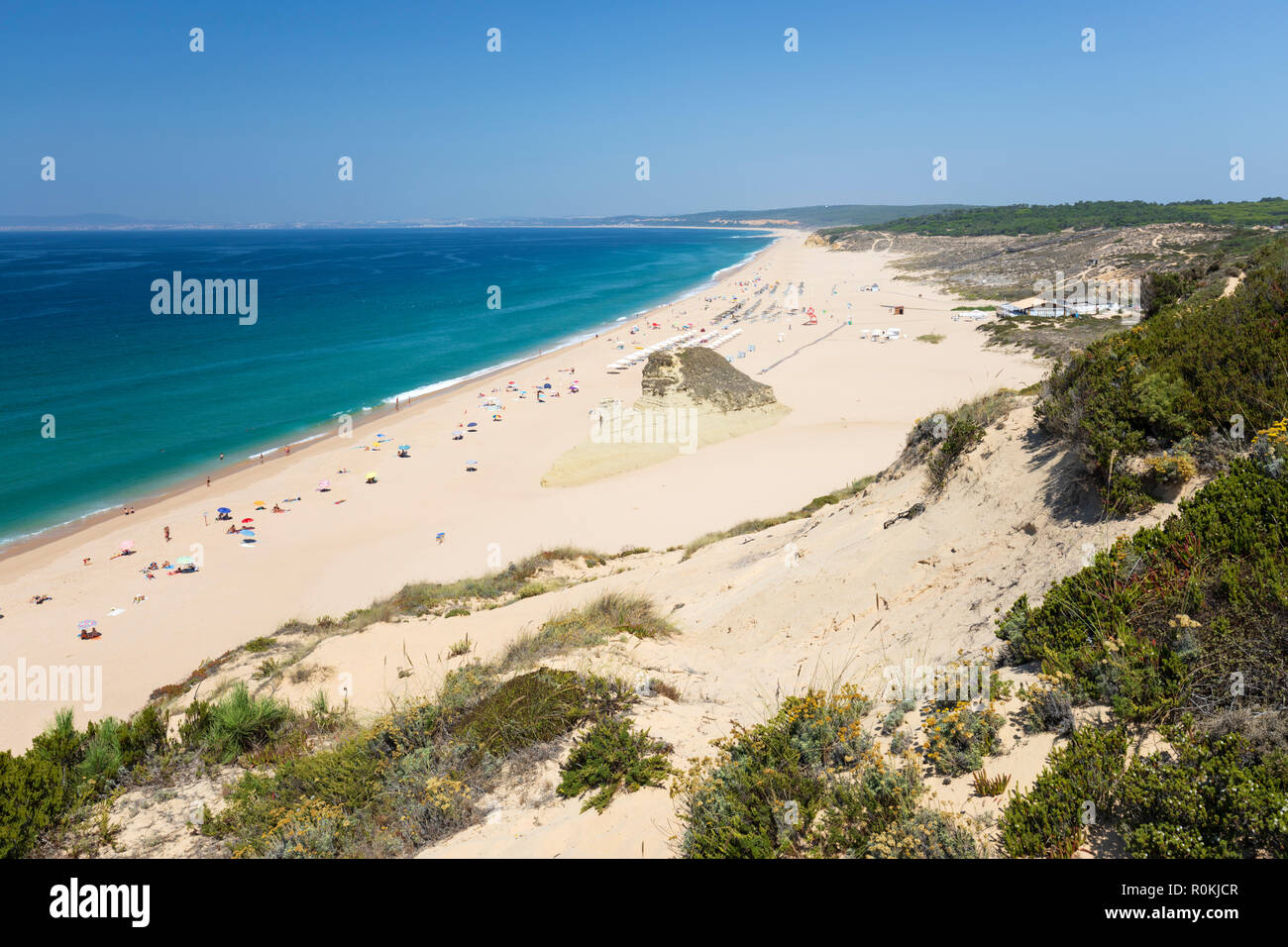 Praia do Meco in der Nähe von Cabo Espichel, Aldeia do Meco, Costa da Caparica, die Gemeinde von Sesimbra, Setubal, Lissabon, Portugal Stockfoto