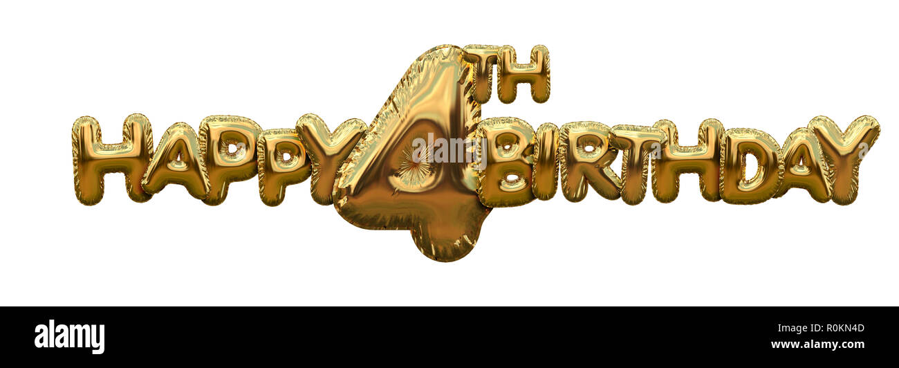 Glücklich 4. Geburtstag gold Folie Ballon gruss Hintergrund. 3D-Rendering Stockfoto