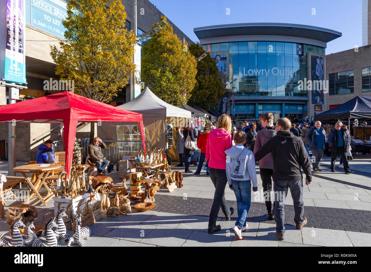 Die Macher Markt-, Handwerks- und Lebensmittelmarkt im Lowry Outlet Shopping Center, Mediacityuk, Salford Quays Stockfoto