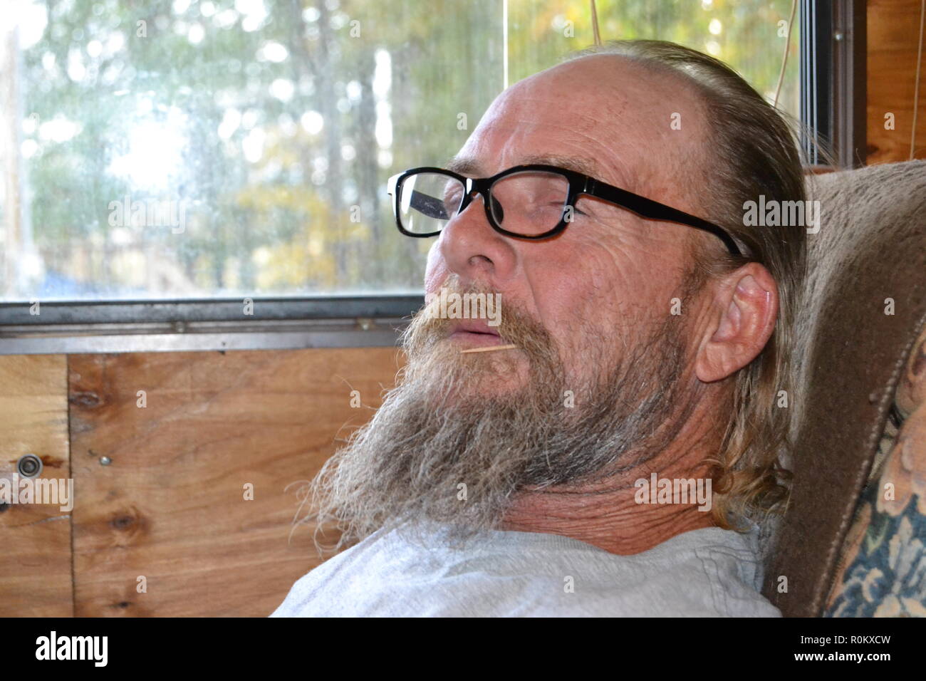 Porträt eines Mannes mit Bart und Brille. Stockfoto