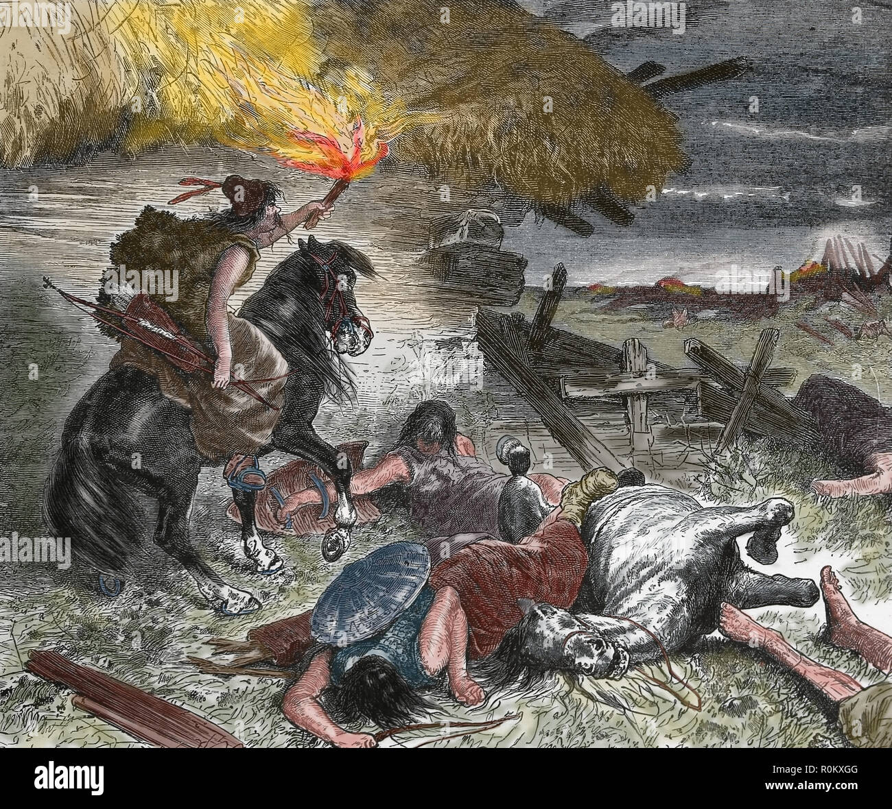 Ungarische Invasion Europas. 9. bis 10. Jahrhundert. Gravur der Germanen, 1882. Stockfoto