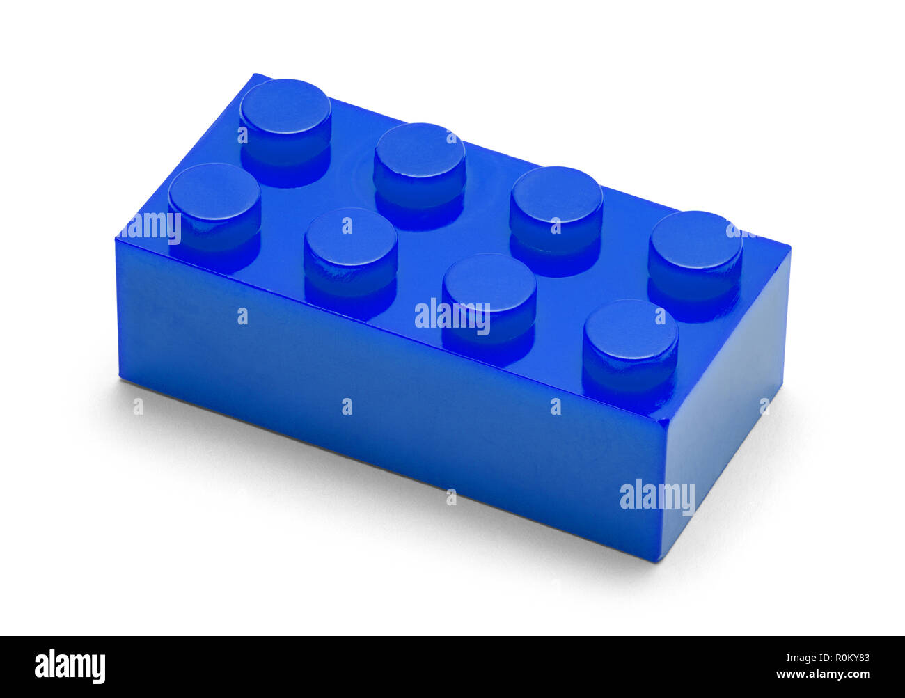 Single Kunststoff blau Backstein auf einem weißen Hintergrund. Stockfoto