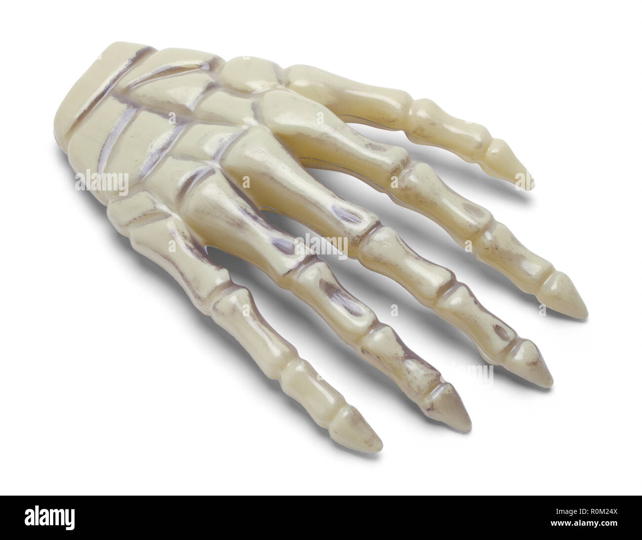 Halloween Kunststoffgerüst Hand isoliert auf einem weißen Hintergrund. Stockfoto