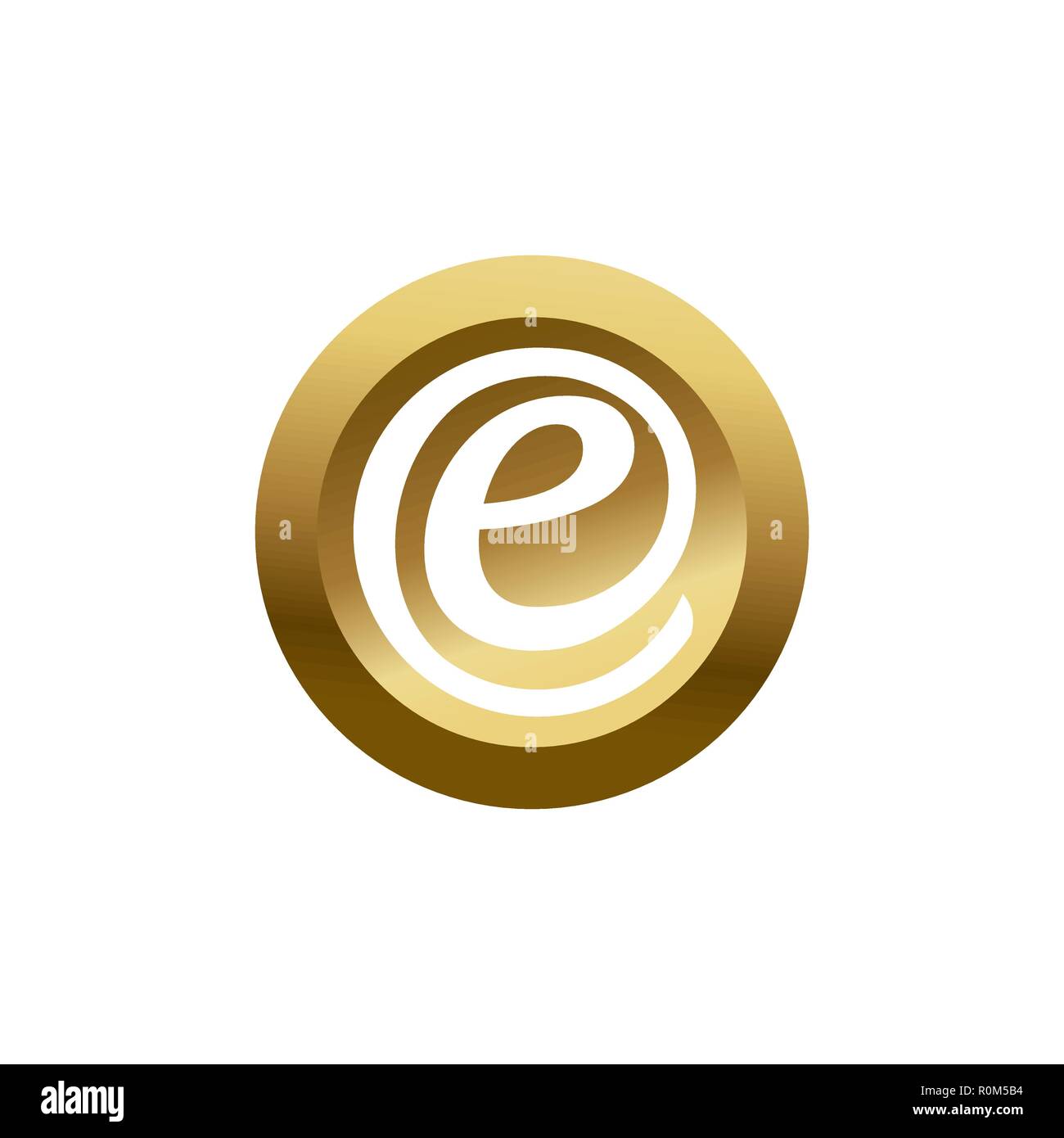 3D-Kreis Anfangsbuchstabe E in gold und weiß Stock Vektor