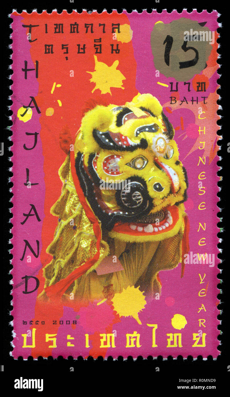 Briefmarke aus Thailand in das Chinesische Neue Jahr 2008 Serie in 2008. Stockfoto