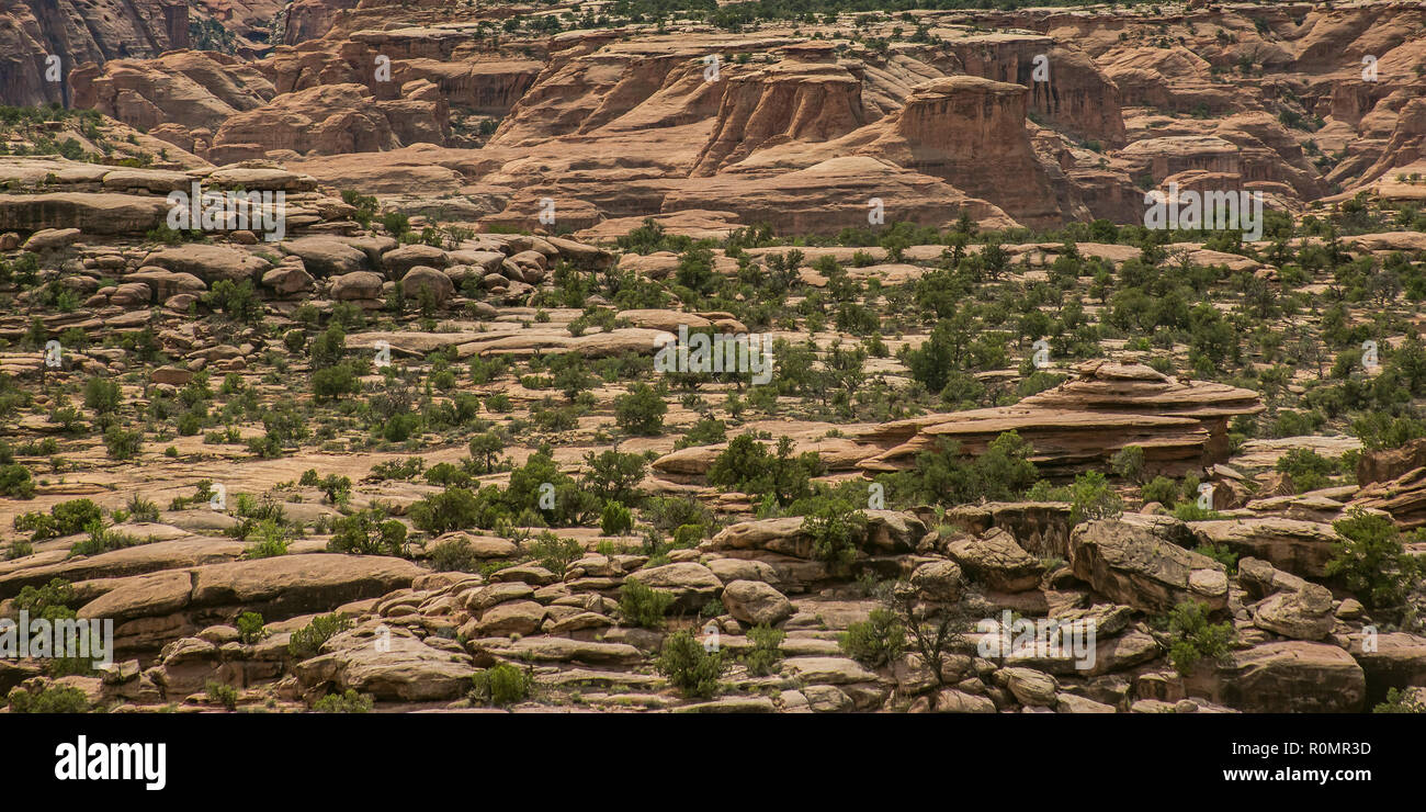 Geländefahrt Blick auf felsigen Gelände, in der Wüste Moab Stockfoto