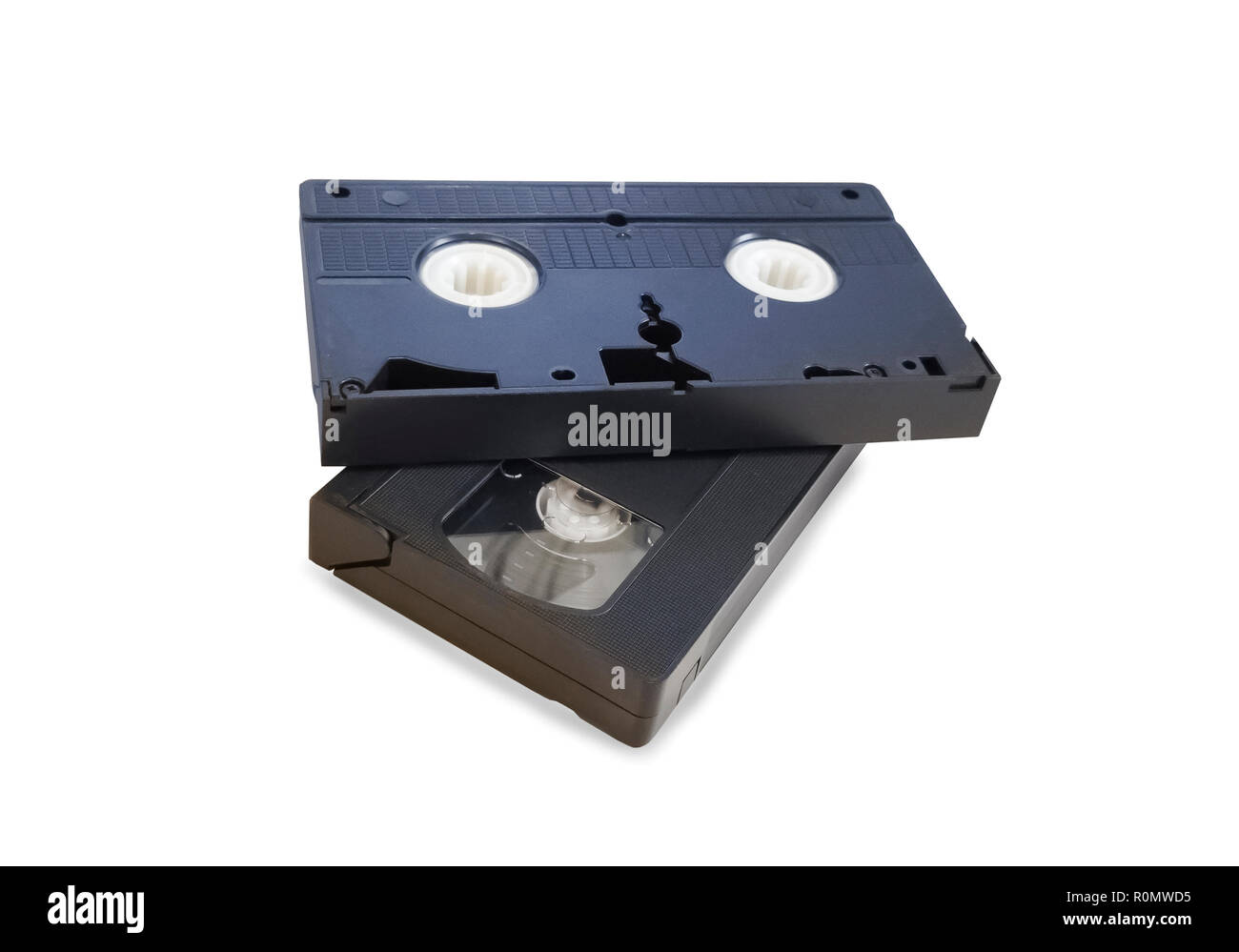 Zwei alte Schwarz VHS Bänder isoliert über Weiß Stockfoto