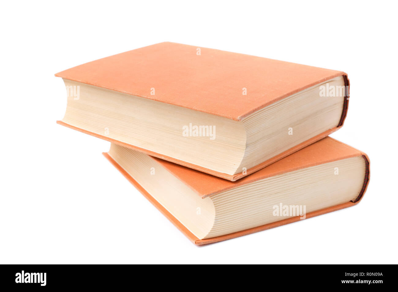 Zwei Bücher, die isoliert auf weißem Hintergrund. Stockfoto