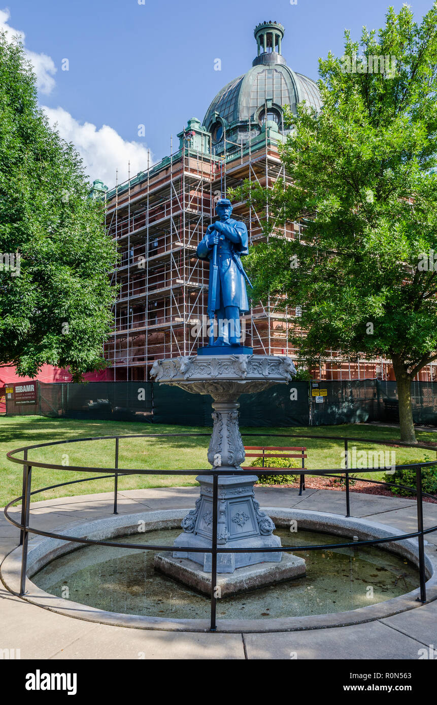 Denkmal auf dem Hauptplatz von Lancaster, Wisconsin Stockfoto
