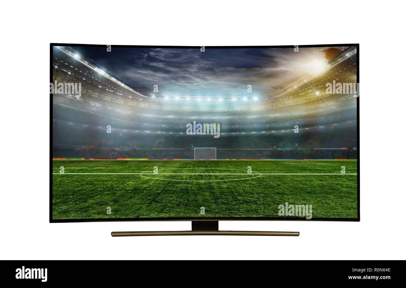 4 k Monitor auf Weiß isoliert. 4 k Monitor ansehen Smart tv Übersetzung von Fußball-Spiel. mit unglaublich schönen Farben des Bildes. Stockfoto