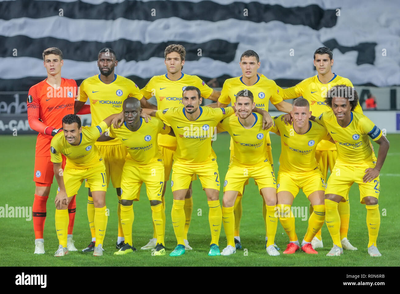 Thessaloniki, Griechenland - Sept 20, 2018: Die Spieler des FC Chelsea in der UEFA Europa League zwischen PAOK vs FC Chelsea an Toumba-quellen Stadium gespielt Stockfoto
