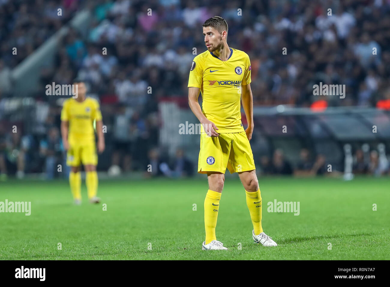 Thessaloniki, Griechenland - Sept 20, 2018: Die Spieler des FC Chelsea Jorginho (Jorge Luiz Frello Filho) in Aktion während der UEFA Europa League zwischen PAOK vs FC Stockfoto
