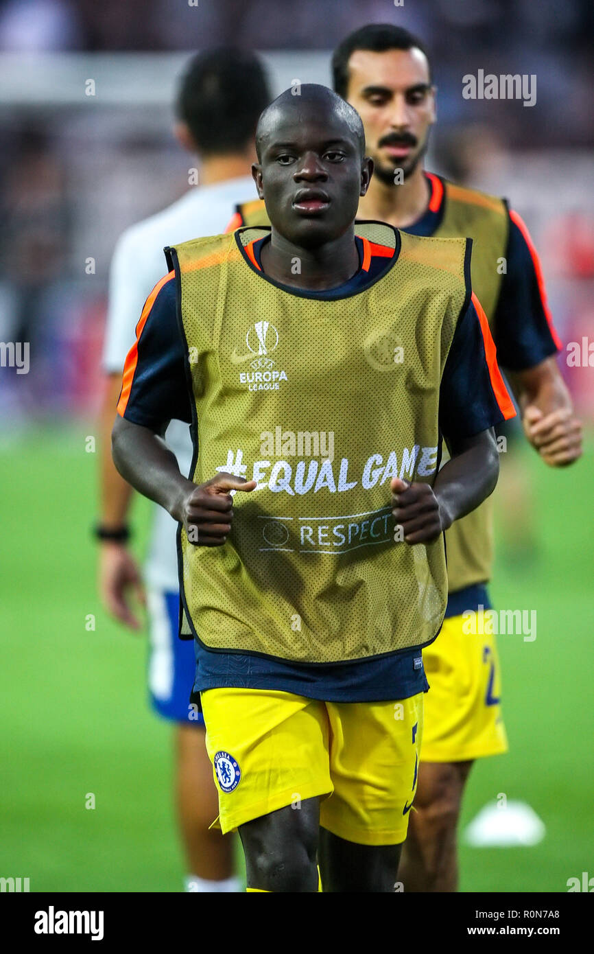 Thessaloniki, Griechenland - Sept 20, 2018: Die Spieler des FC Chelsea N'Golo Kante in Aktion während der UEFA Europa League zwischen PAOK vs FC Chelsea spielte bei Toum Stockfoto