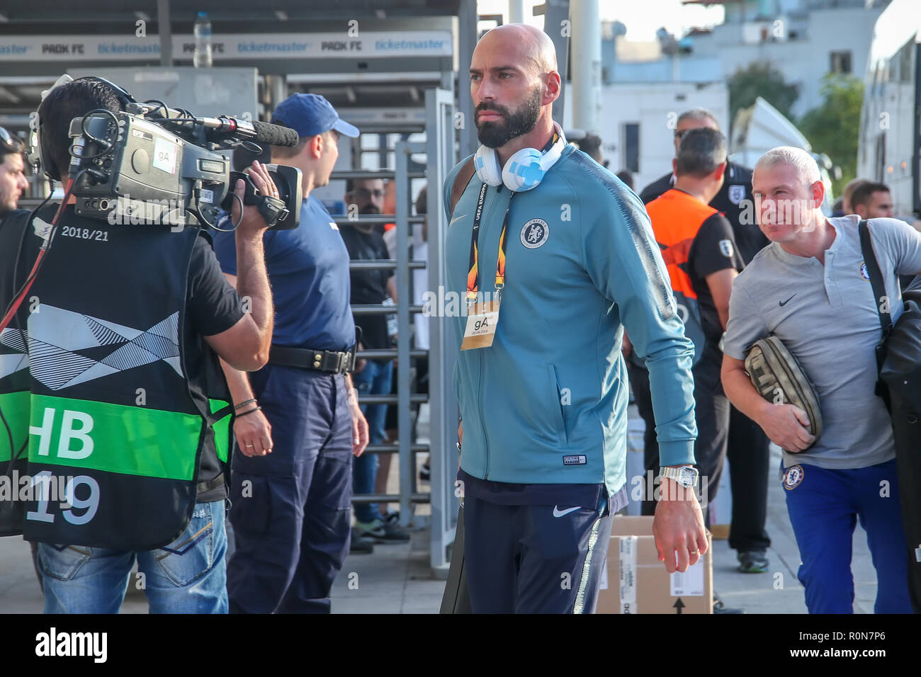 Thessaloniki, Griechenland - Sept 20, 2018: Die Spieler des FC Chelsea Willy Caballero während der UEFA Europa League zwischen PAOK vs FC Chelsea an Toumba-quellen Stad gespielt Stockfoto