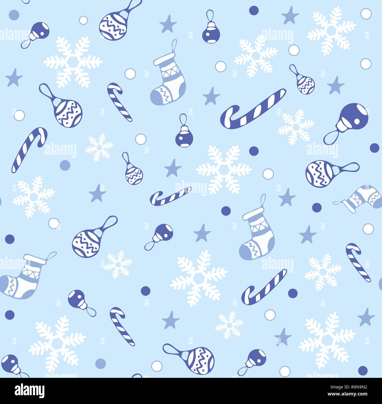 Frohes Neues Jahr und Frohe Weihnachten nahtlose Muster für die Grußkarte, Hintergrund, Geschenkpapier, mit Socken, Lollipop, gestreifte Stick, Weihnachten Spielzeug, Stock Vektor