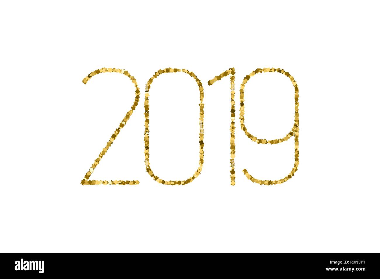 Gold glänzend strukturierte Zahlen 2019 Neues Jahr auf einem weißen Hintergrund. Vector Illustration, eps 10. Stock Vektor