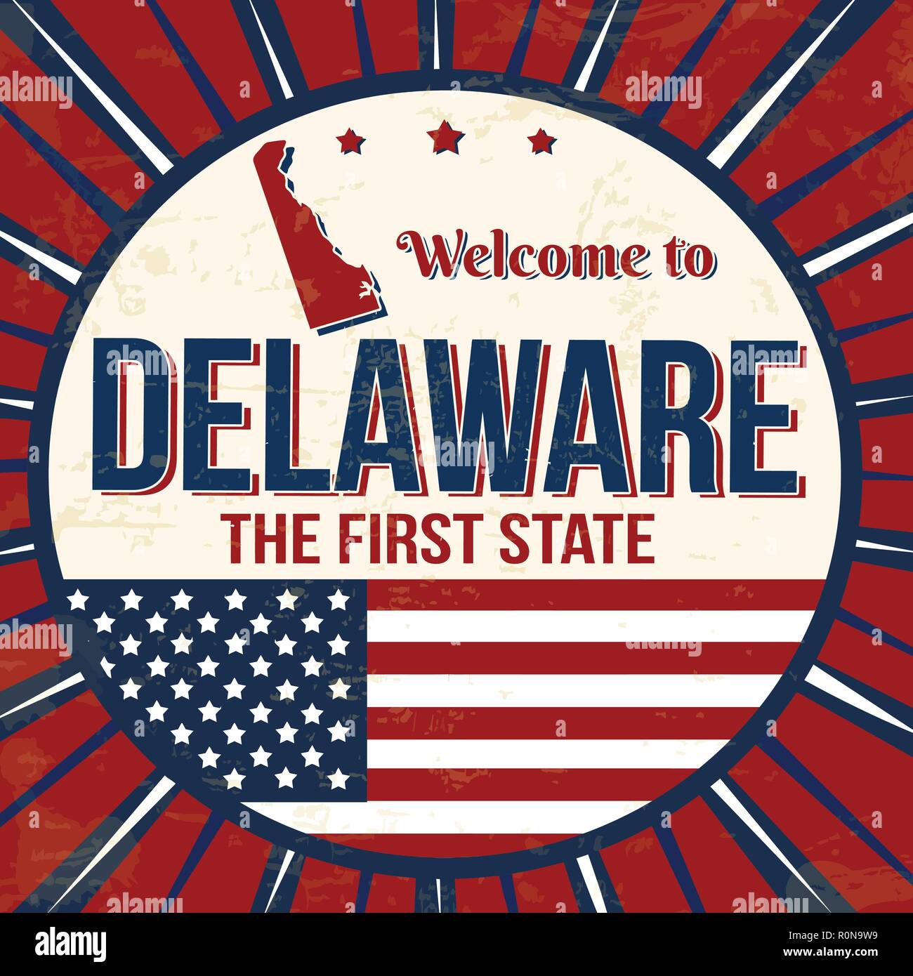 Nach Delaware vintage Grunge poster Willkommen, vector Illustrator Stock Vektor