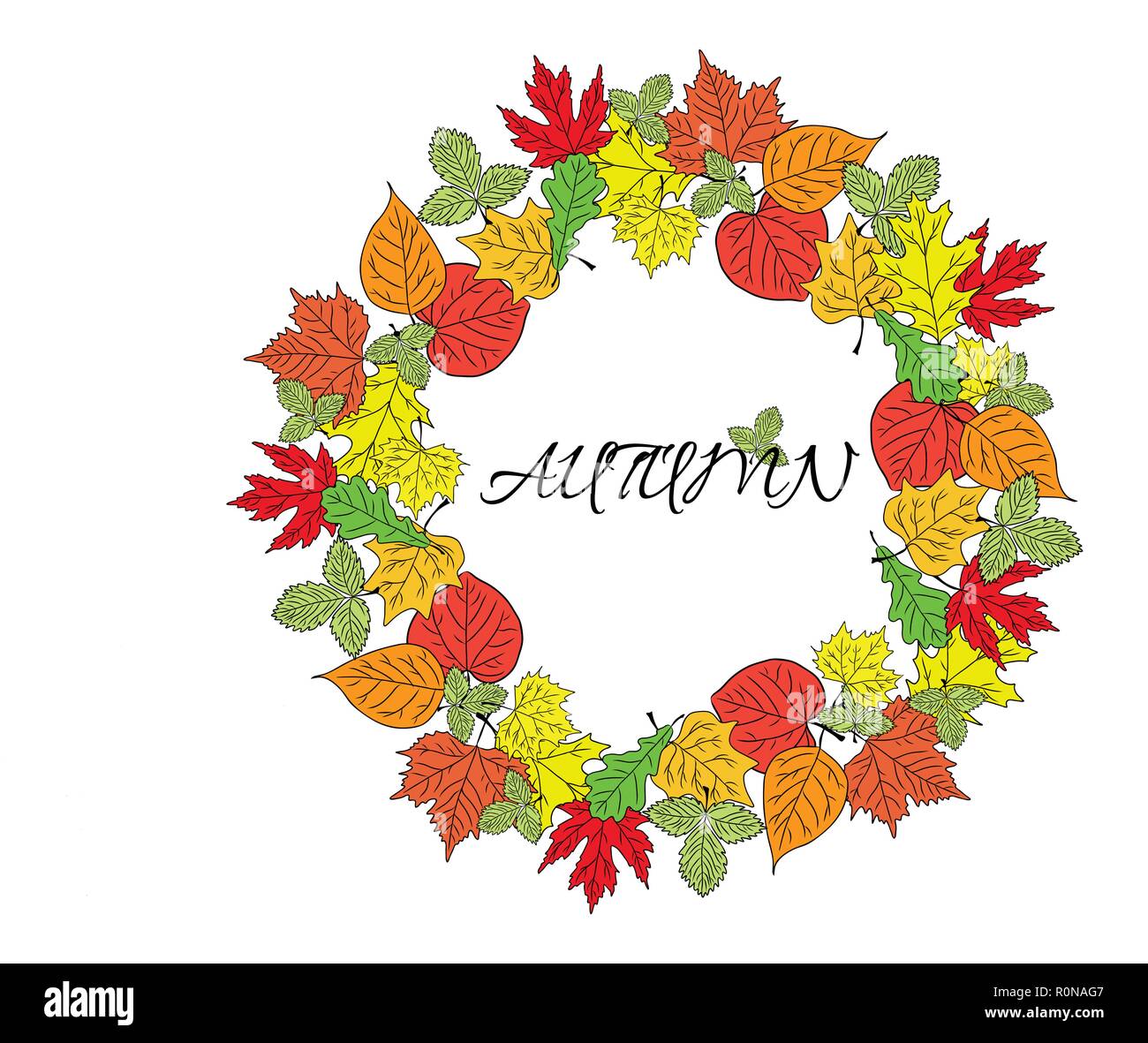 Poster mit bunten Blätter im Herbst und Aufschrift Herbst, Symbol, Logo, Herbst Poster, Hintergrund, Postkarte, Vector Illustration. EPS8 Stock Vektor