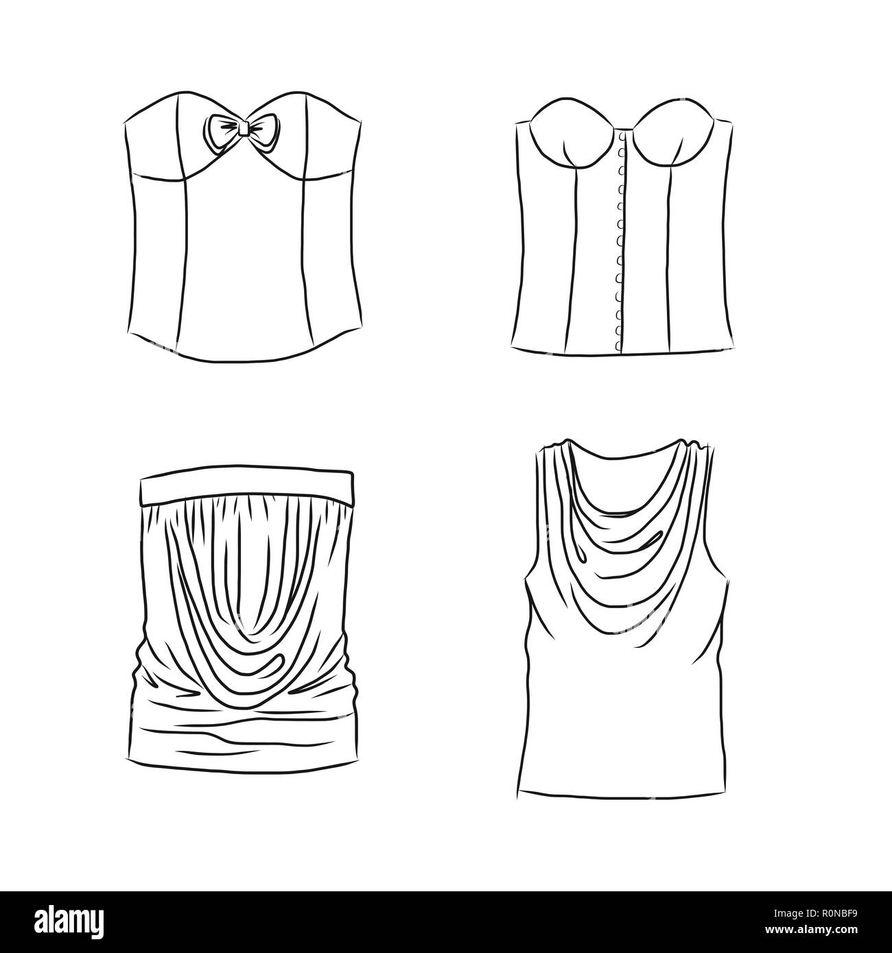 Hand gezeichnet mit dem Sommer Damen Kleidung. Vector Illustration für Hintergründe, Textildruck, Web, Grafik Design, Logo, Poster, Banner, für Design Stock Vektor