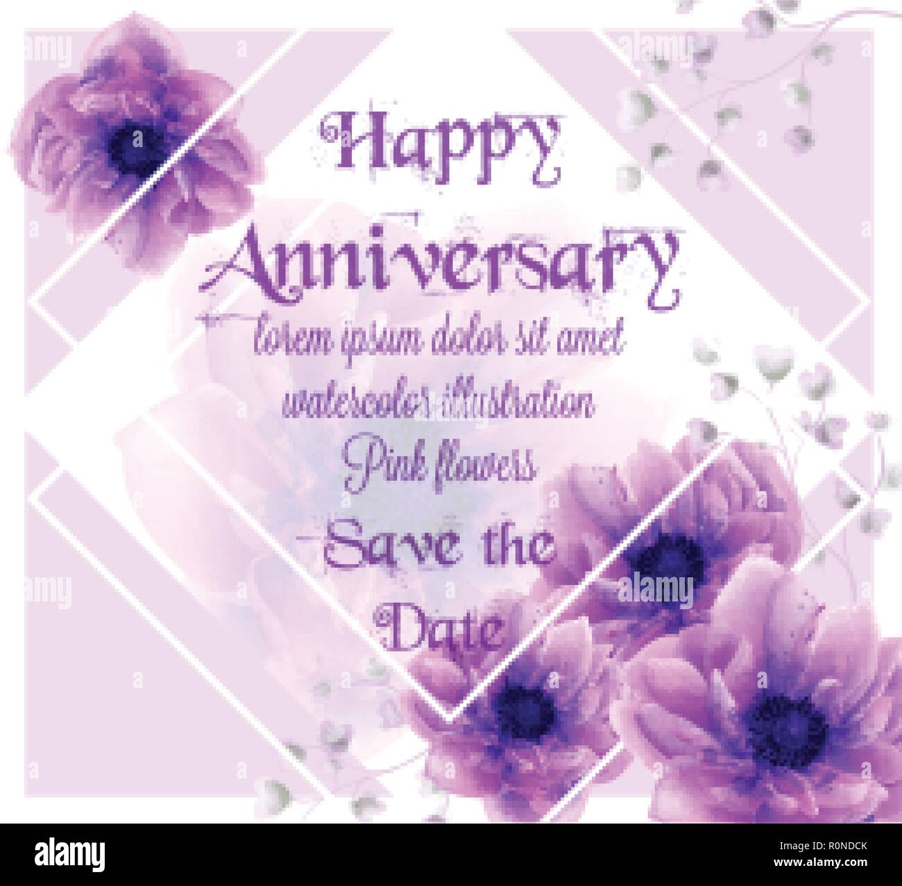 Jahrestag Karte mit rosa Blumen Aquarell Vektor. Schöne vintage Pastellfarben florales Dekor element Stock Vektor