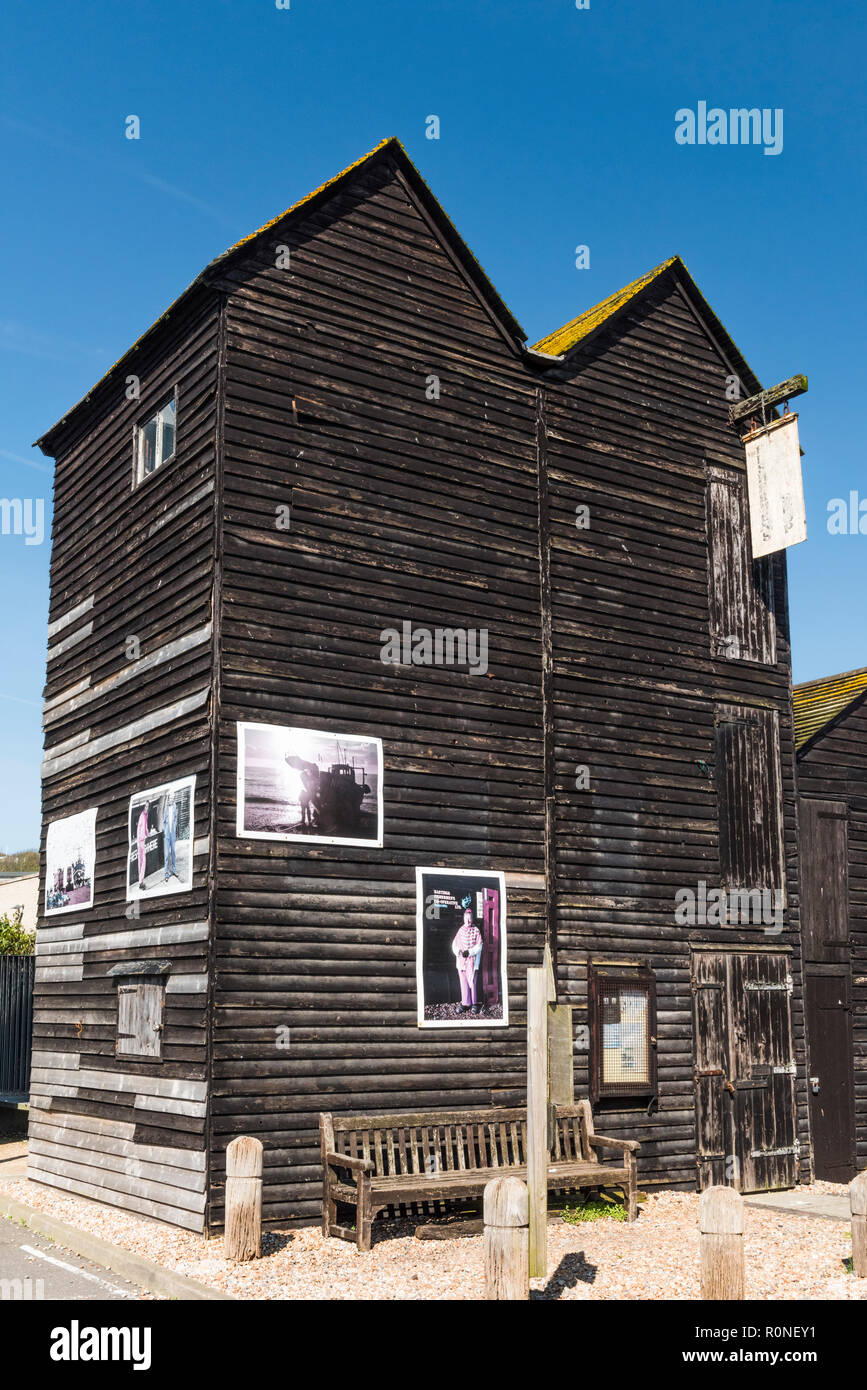 Net trocknen Hütten, Altstadt von Hastings, Hastings, East Sussex, England Stockfoto