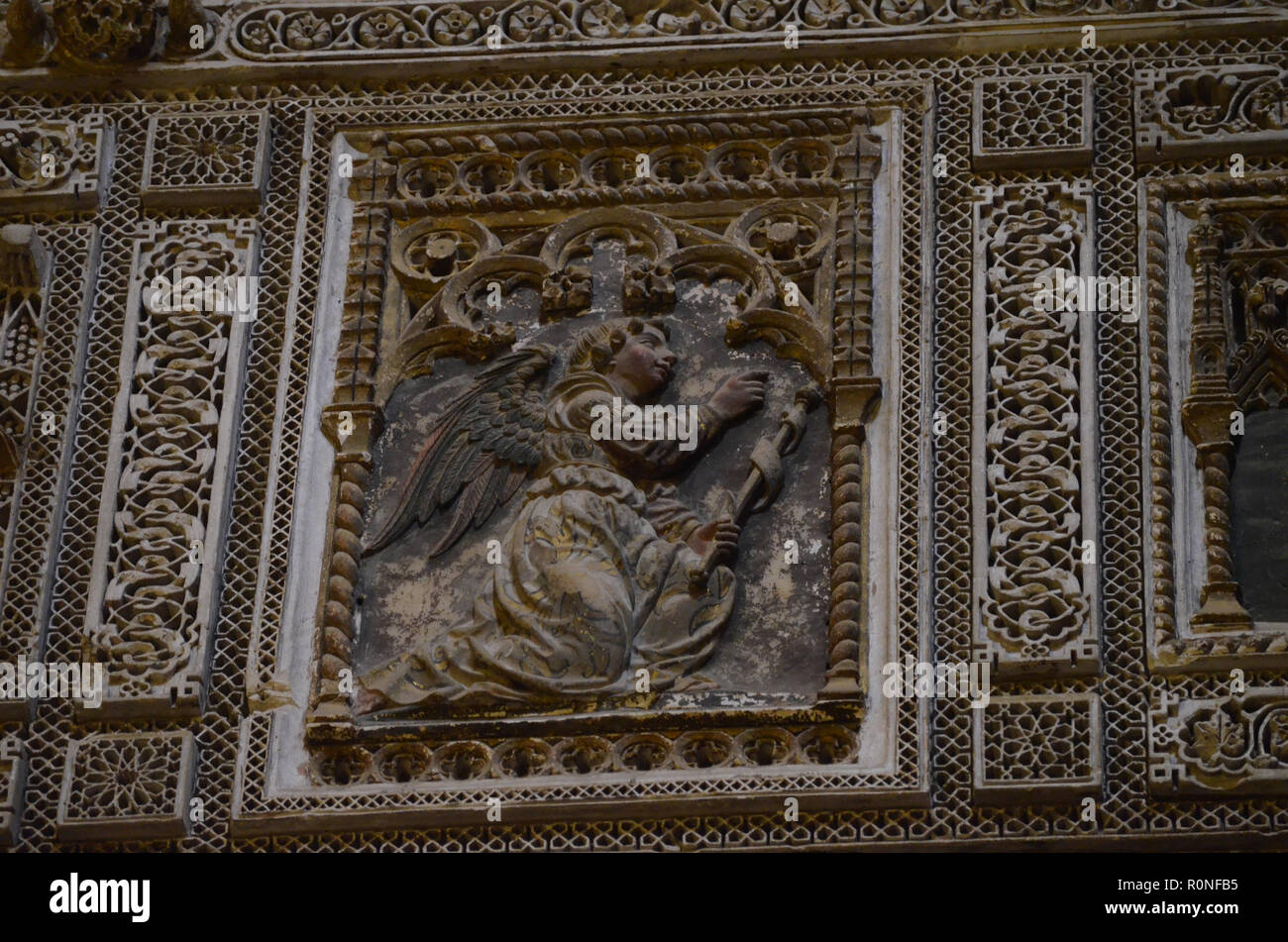 Indoor ornamentalen Details des 15. Jahrhundert Guadalajara Kathedrale, Provinz Guadalajara, Spanien Stockfoto