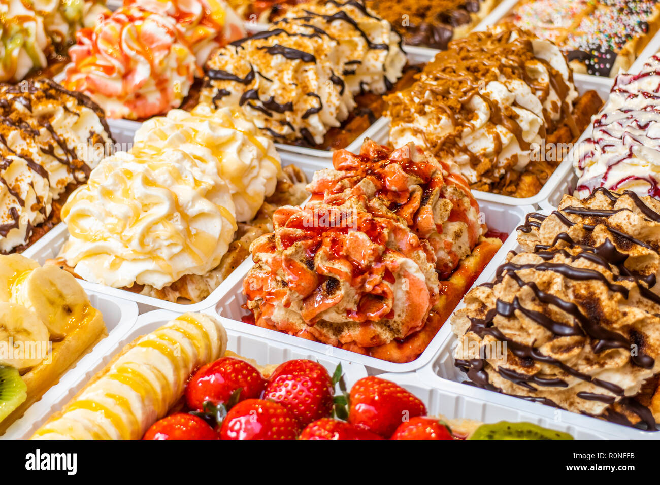 Variationen der Belgische Waffeln Stockfoto