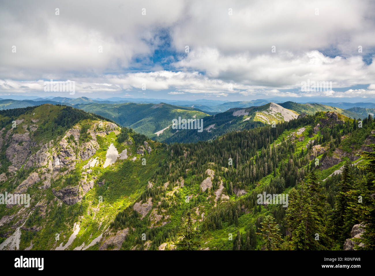 Tolle Aussicht auf die südlichen Cascade Mountains im Staat Washington, die sich auf ewig an einem schönen Tag zu gehen scheinen Stockfoto