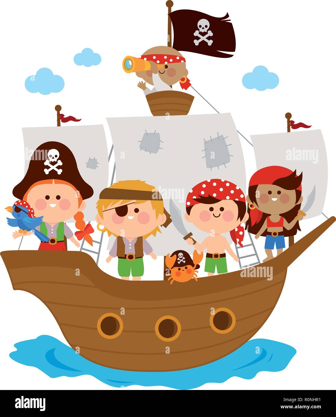 Pirat Kinder Jungen Und Madchen Segeln Auf Einem Schiff Vector Illustration Stock Vektorgrafik Alamy
