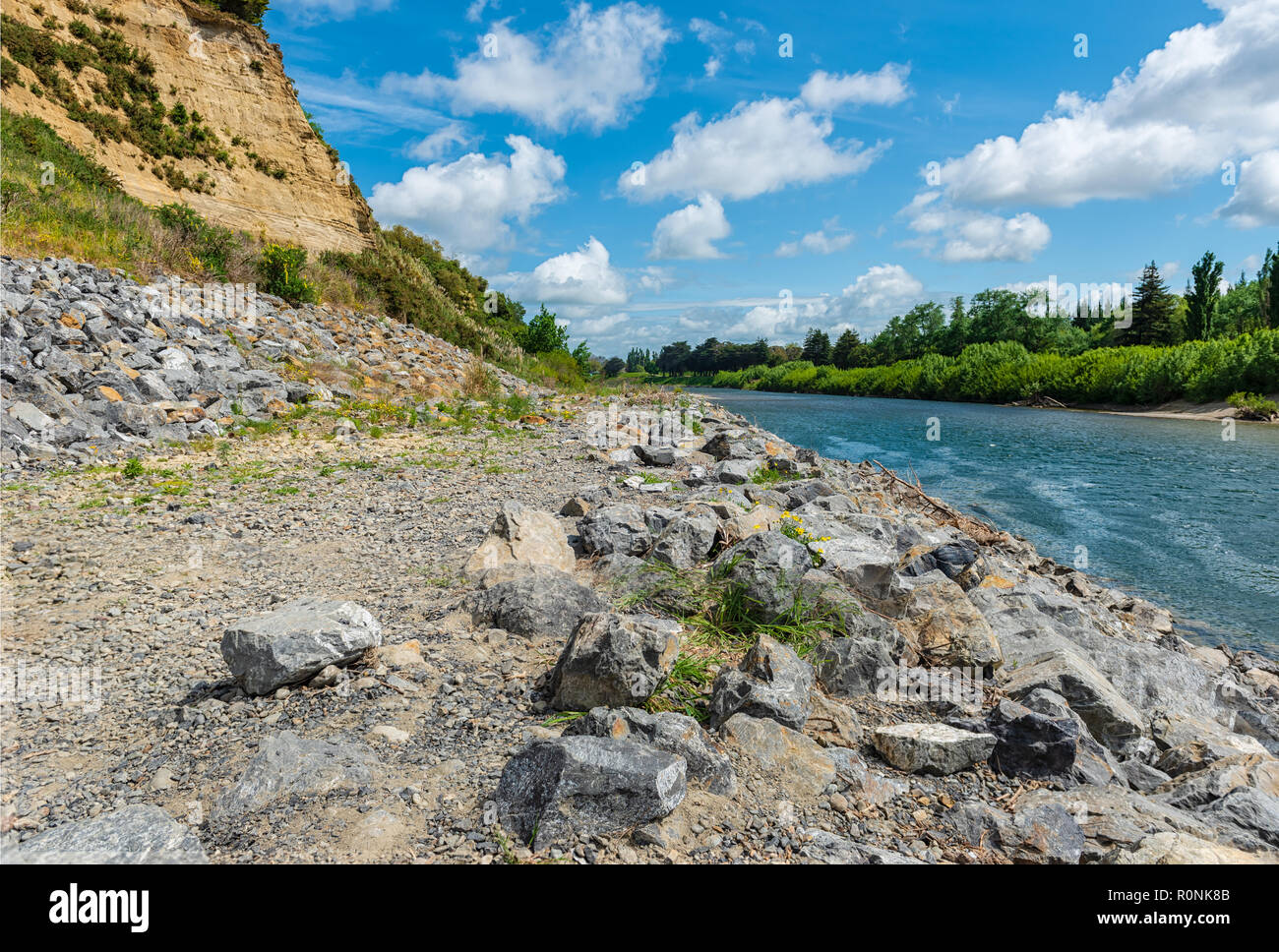Manawatu River durch die üppige Landschaft in Palmerston North, Neuseeland fließende Stockfoto