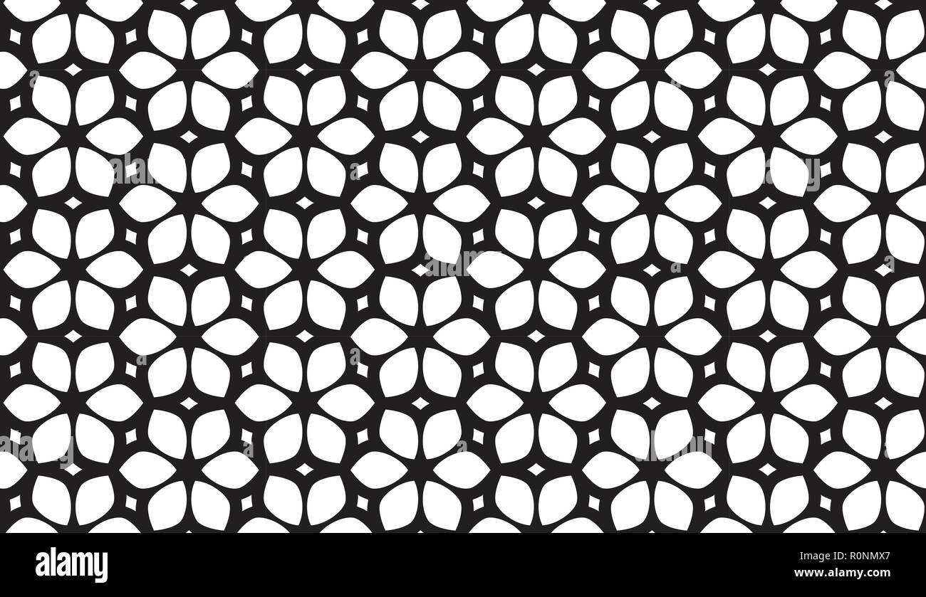 Schwarze und weiße abstrakte geometrische Blume Vektor nahtlose Muster Stock Vektor