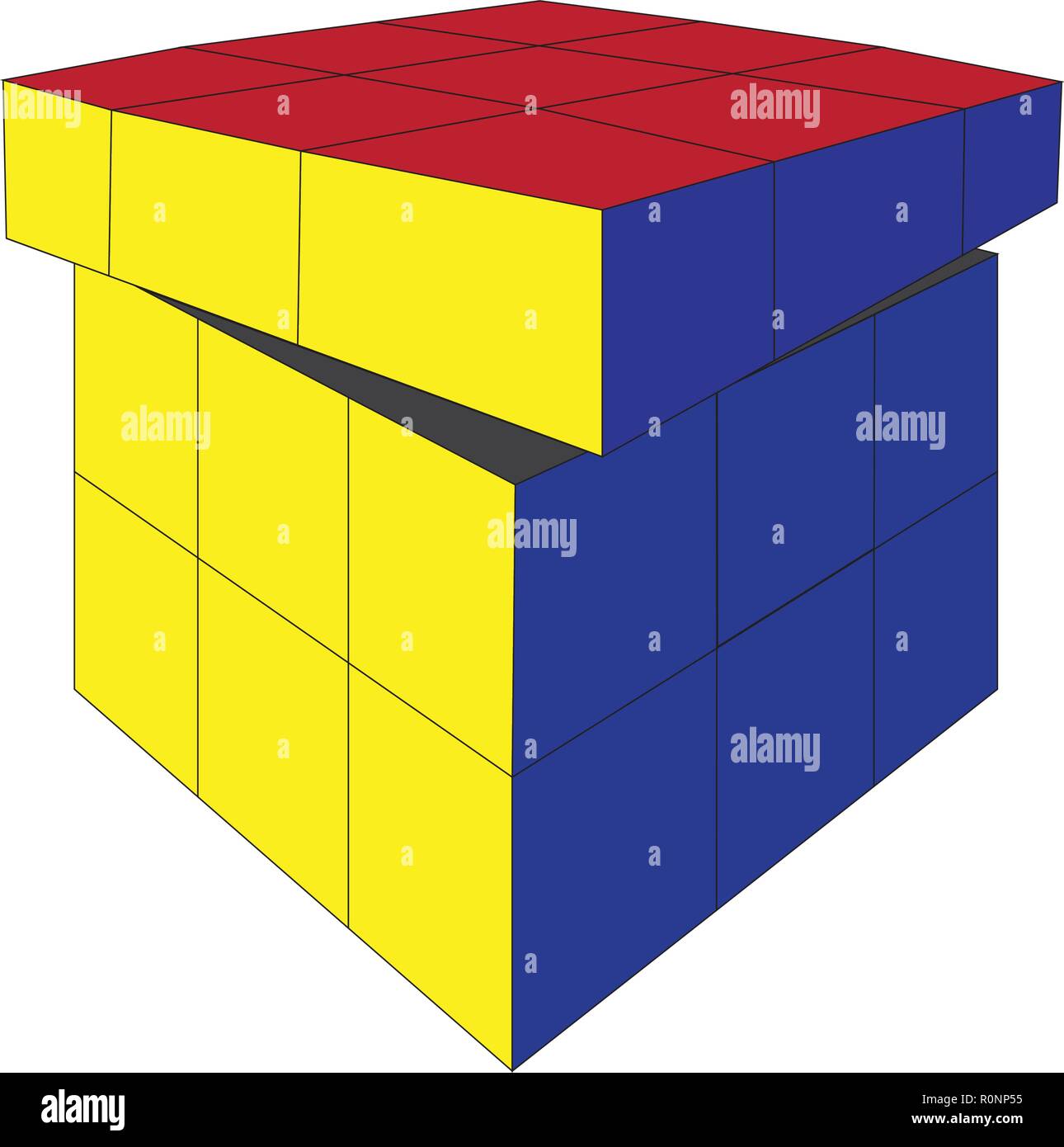 Der Vektor der Spielzeug Rubik's Cube 4X4 Quadrat auf weißem Hintergrund Stock Vektor
