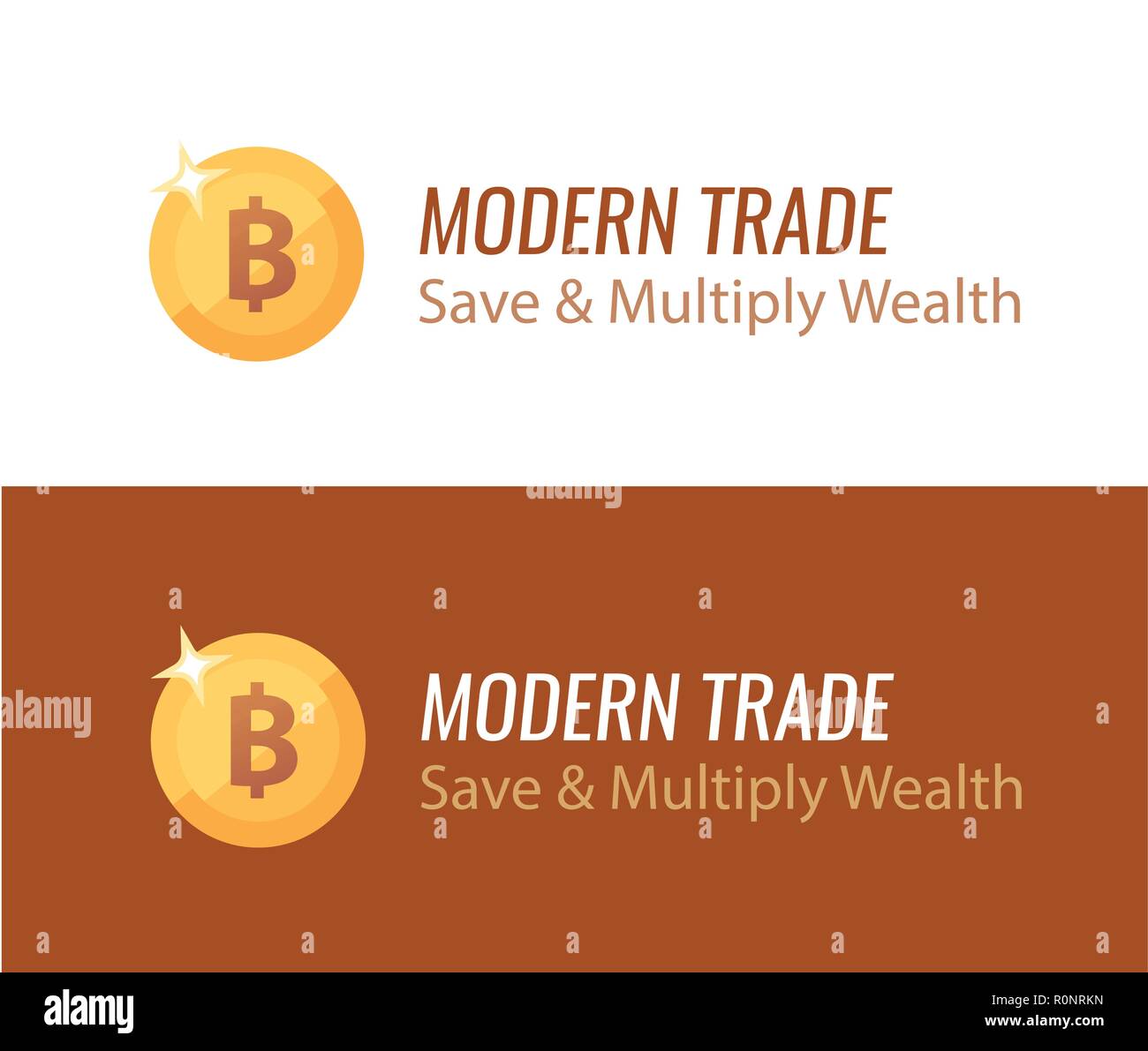 Bitcoin goldenen Zeichen-Vektor Logo Illustration auf weißen und braunen Hintergründen. Stock Vektor