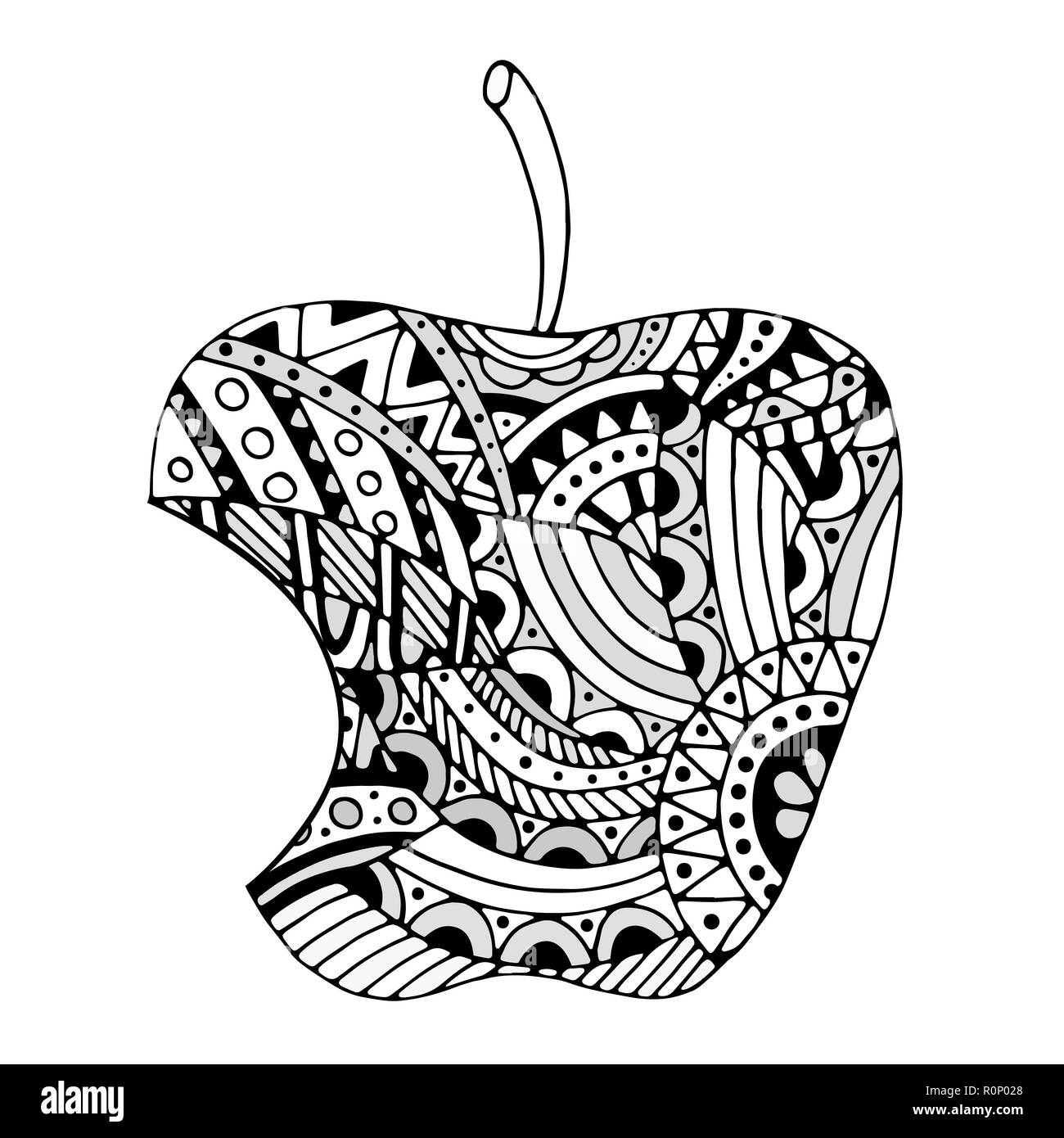 Grüner Apfel gebissen auf weißem Hintergrund. Stock Vektor