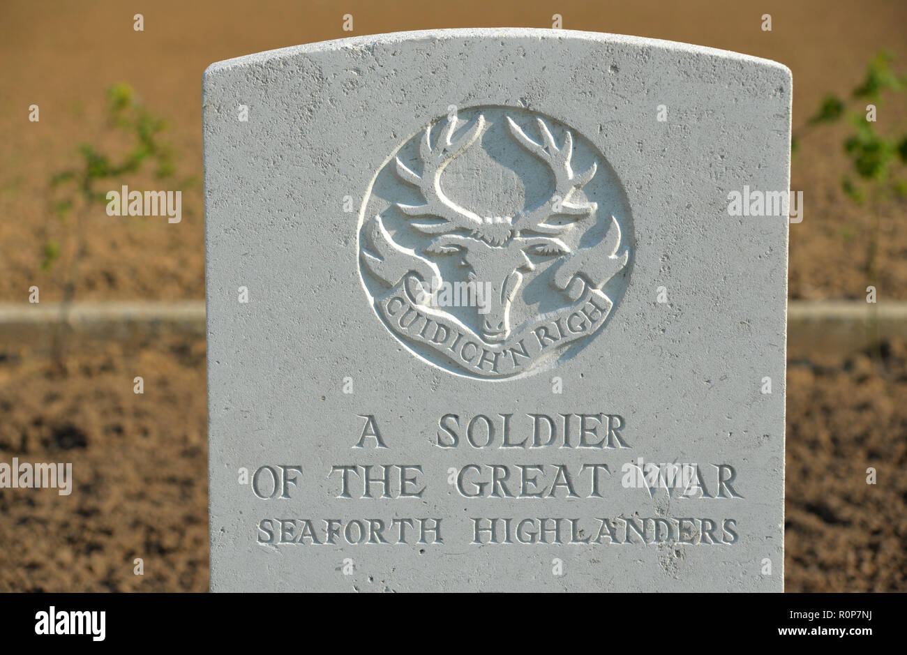 Grabstein des unbekannten Soldaten, Seaforth Highlanders, anneux Britischer Friedhof, in der Nähe von Cambrai, Frankreich Stockfoto