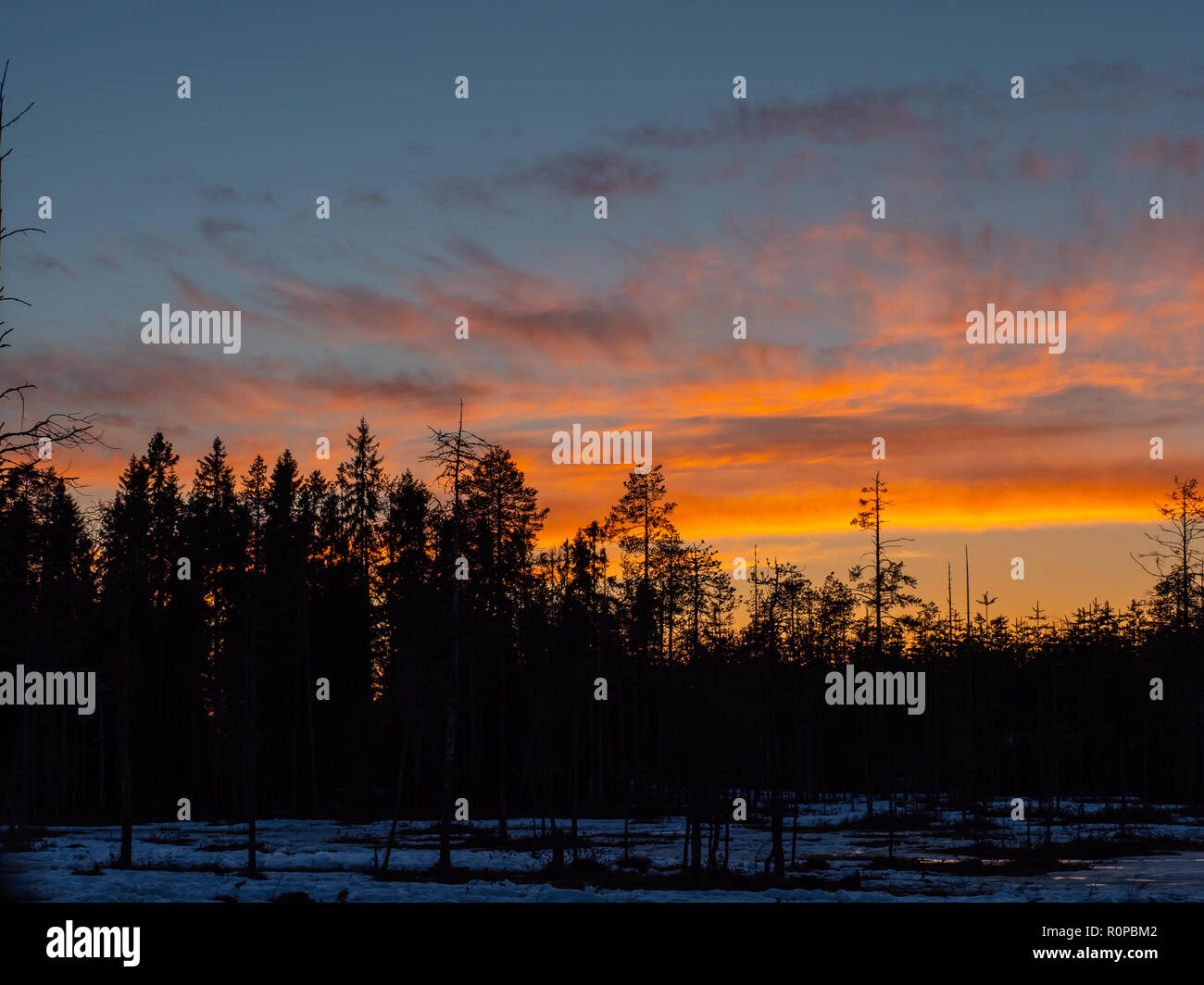 Sonnenuntergang am Lentiira, Kuhmo, Finnland Stockfoto