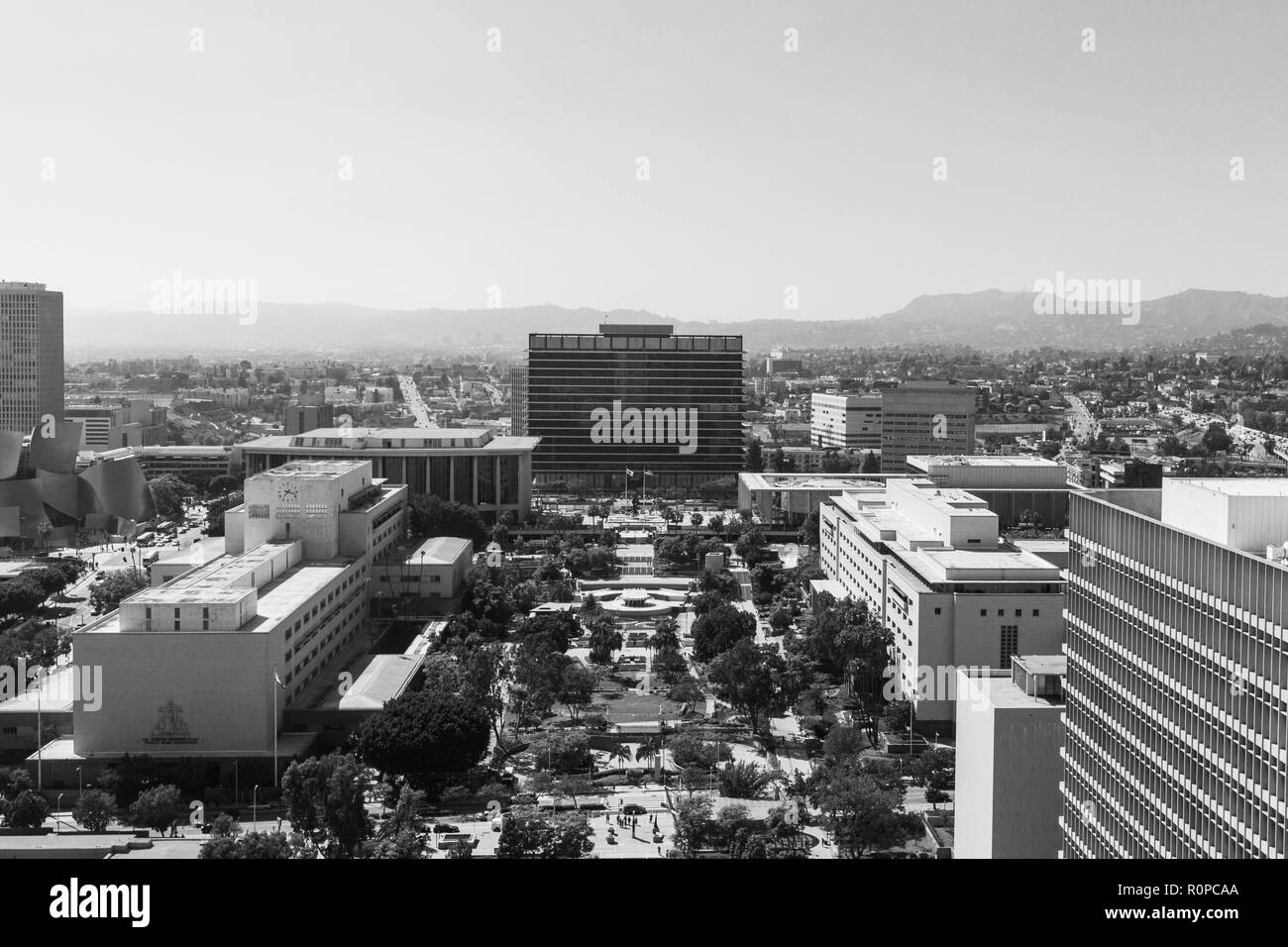 Downtown Los Angeles Kalifornien Stadtbild von Rathaus Schwarz und Weiß Stockfoto