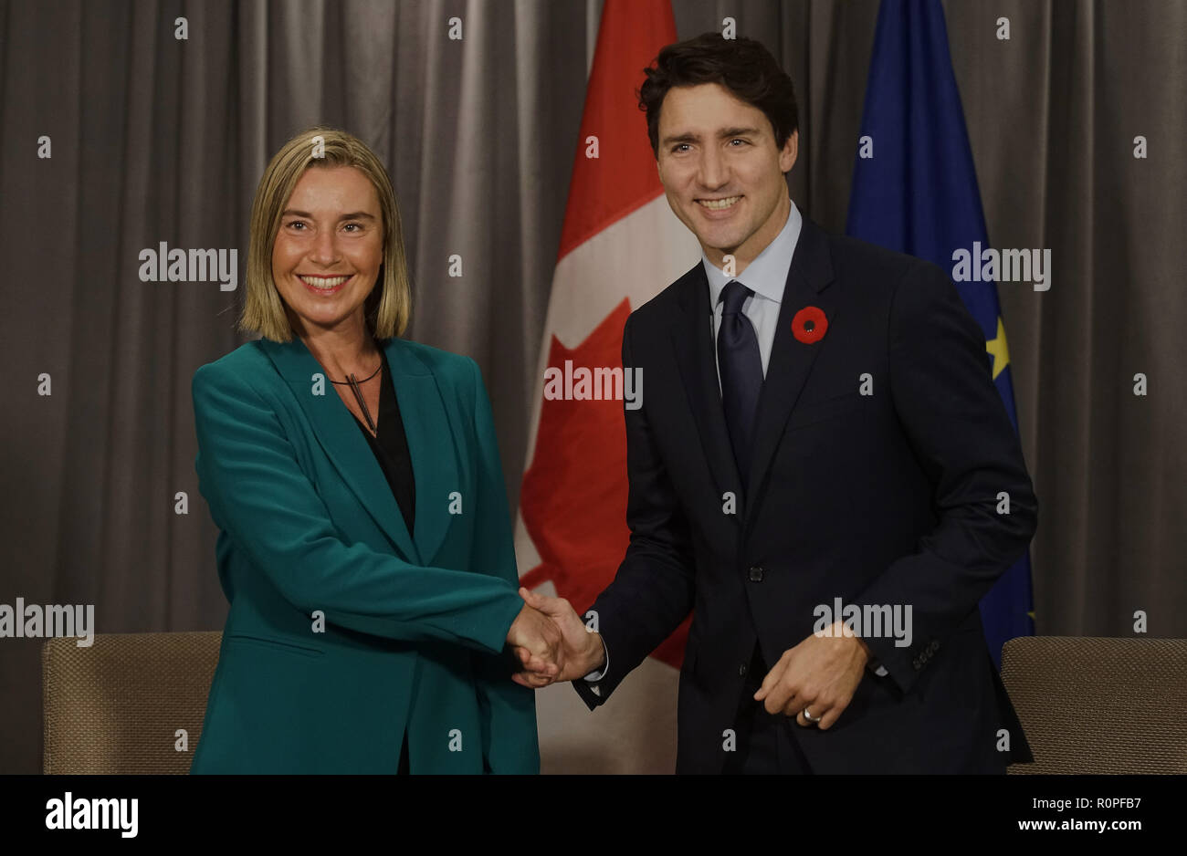 Montreal, Kanada, 5. November 2018. Federica Mogherini, Hoher Vertreter der EU für Außen- und kanadischen Prime minisiter Justin Trudeau. Credit: Mario Beauregard/Alamy leben Nachrichten Stockfoto