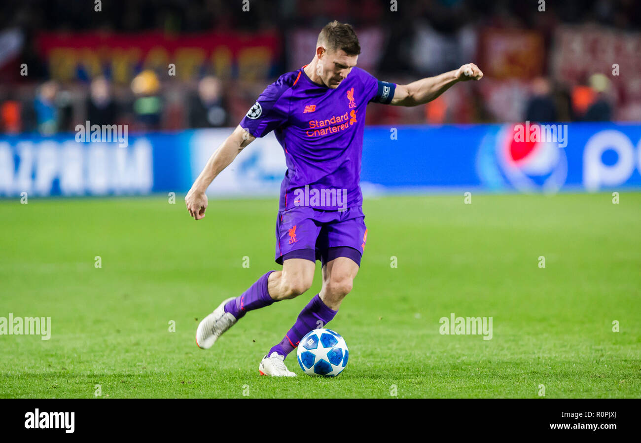 Belgrad, Serbien. 6. November 2018. UEFA Champions League: Roter Stern Belgrad gegen Liverpool, FK Cukaricki Stadium, Belgrad. James Milner von Liverpool in Aktion Bild: Nikola Krstic/Alamy leben Nachrichten Stockfoto