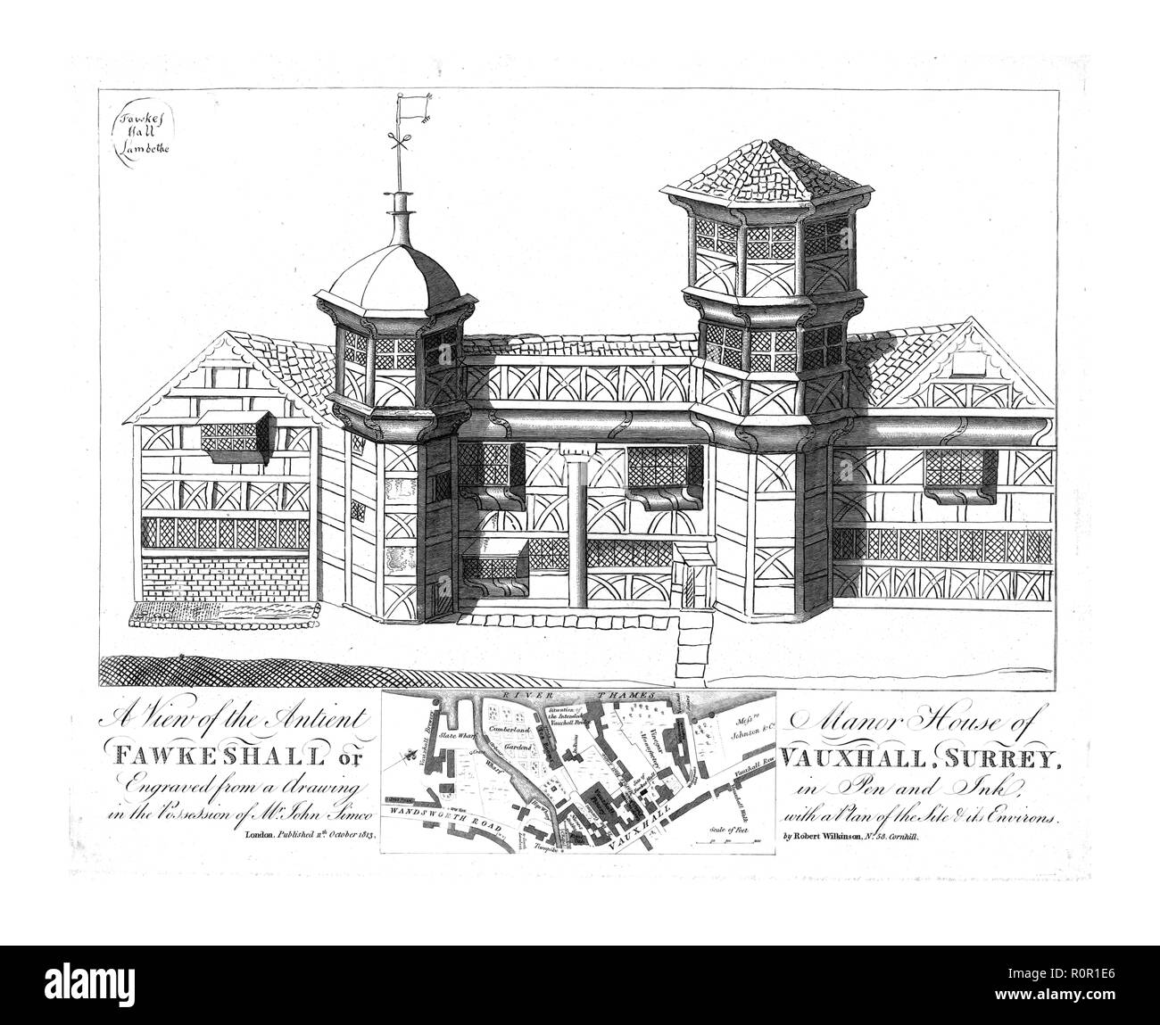 "Ein Blick auf die antient Herrenhaus von Fawkeshall oder Vauxhall, Surrey', (1813). Schöpfer: Unbekannt. Stockfoto