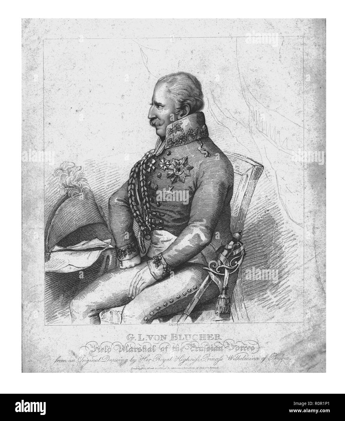"G. L. v. Blücher, Feldmarschall der preußischen Truppen", 1814. Schöpfer: H Meyer. Stockfoto