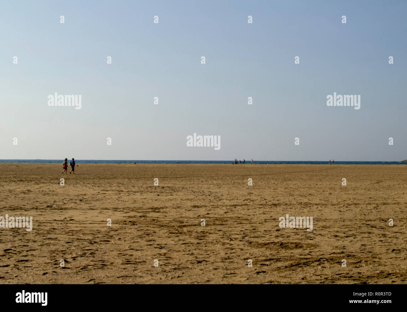 Ein Blick auf den weitläufigen Strand von Prasonisi, Rhodos, Griechenland. Der Strand ist ca. 800 m lang und 250 m breit an der breitesten Stelle. Stockfoto