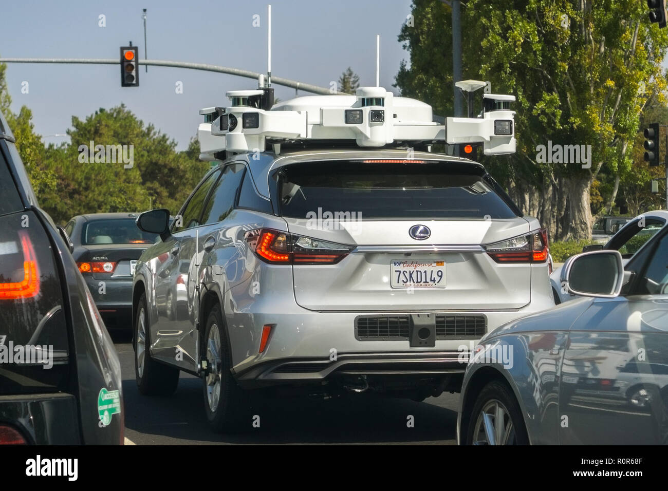 September 28, Sunnyvale 2018/CA/USA - Fahrzeug von Apple's Flotte testet derzeit eine Selbstfahrer System; Stockfoto