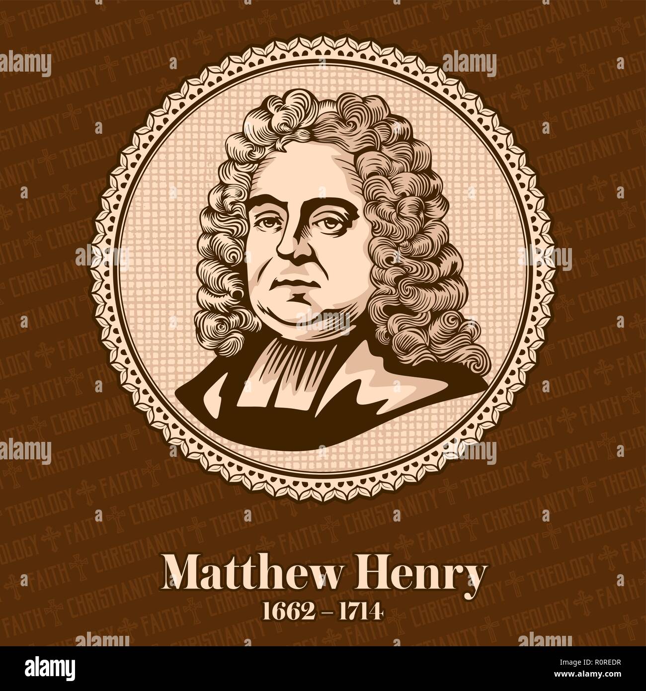 Matthew Henry (1662 - 1714) war ein nonkonformist Minister und Autor, in Wales geboren. Er ist am besten für die 6-Band biblischen Kommentar Exposition bekannt Stock Vektor